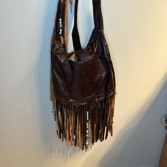 Handmade One of a Kind Fringe Boho Bag with Lots of Dangly Jewels.